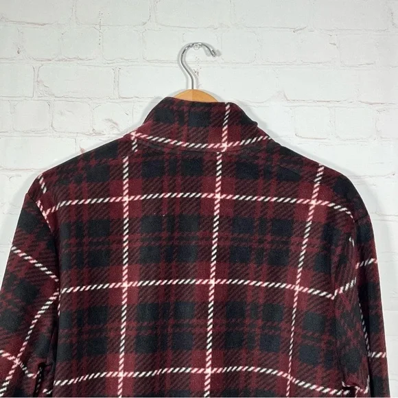 New Frye and Co. Oxblood Plaid 1/4 Zip Sweater Mens Size Medium Maroon Fleece - Picture 11 of 12